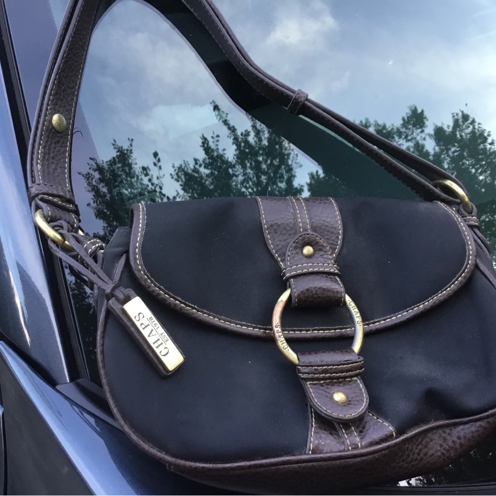 Chaps Black and Brown Shoulder Bag with Gold Hardware